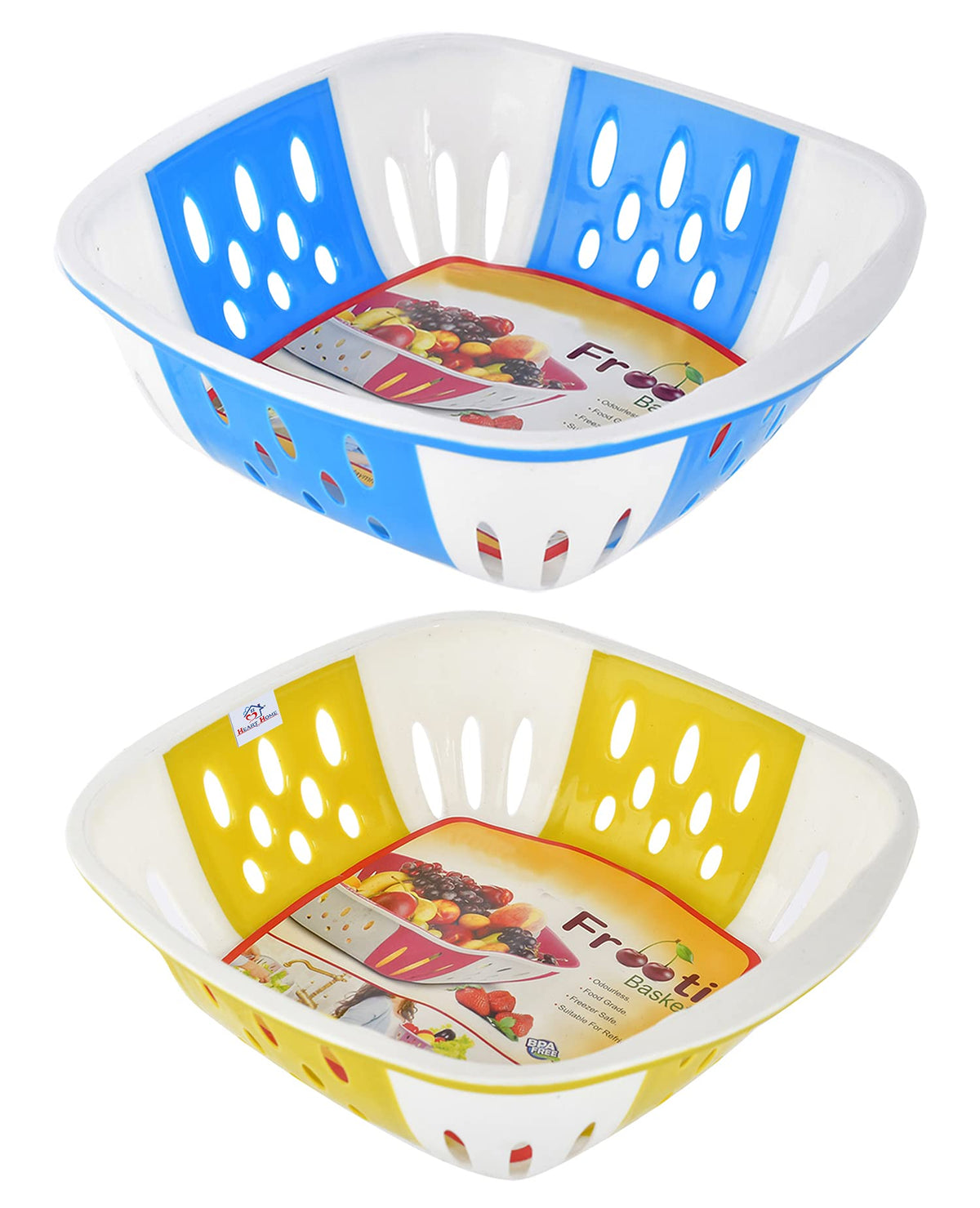 Heart Home Large Multi-Purpose Plastic Storage Baskets for Fruits Vegetables and Kitchen Fridge Dining Table- Pack of 2 (Blue & Green)-HS42KUBMART25406