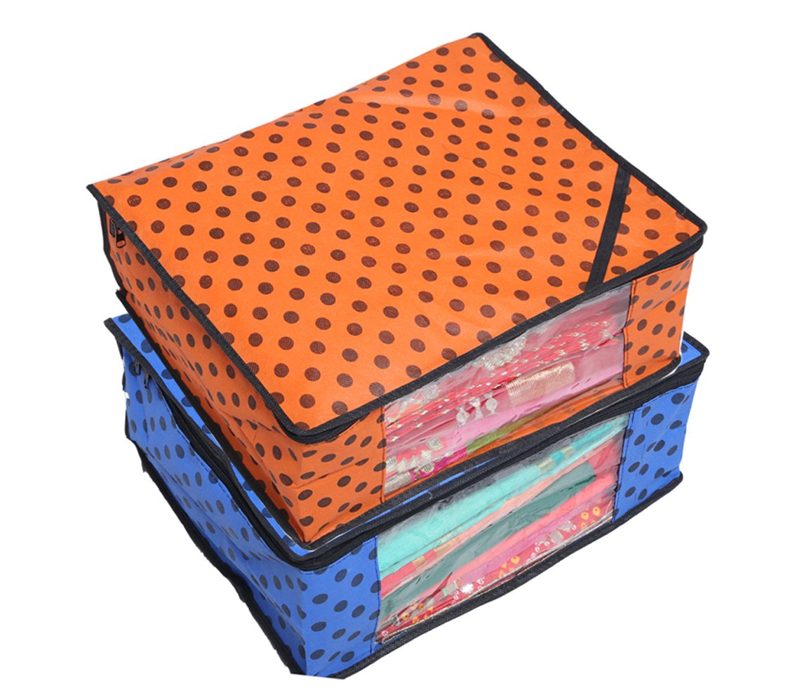 Kuber Industries 2 Piece Designer Polka Dots Non Woven Saree Cover Set (NWSC119)