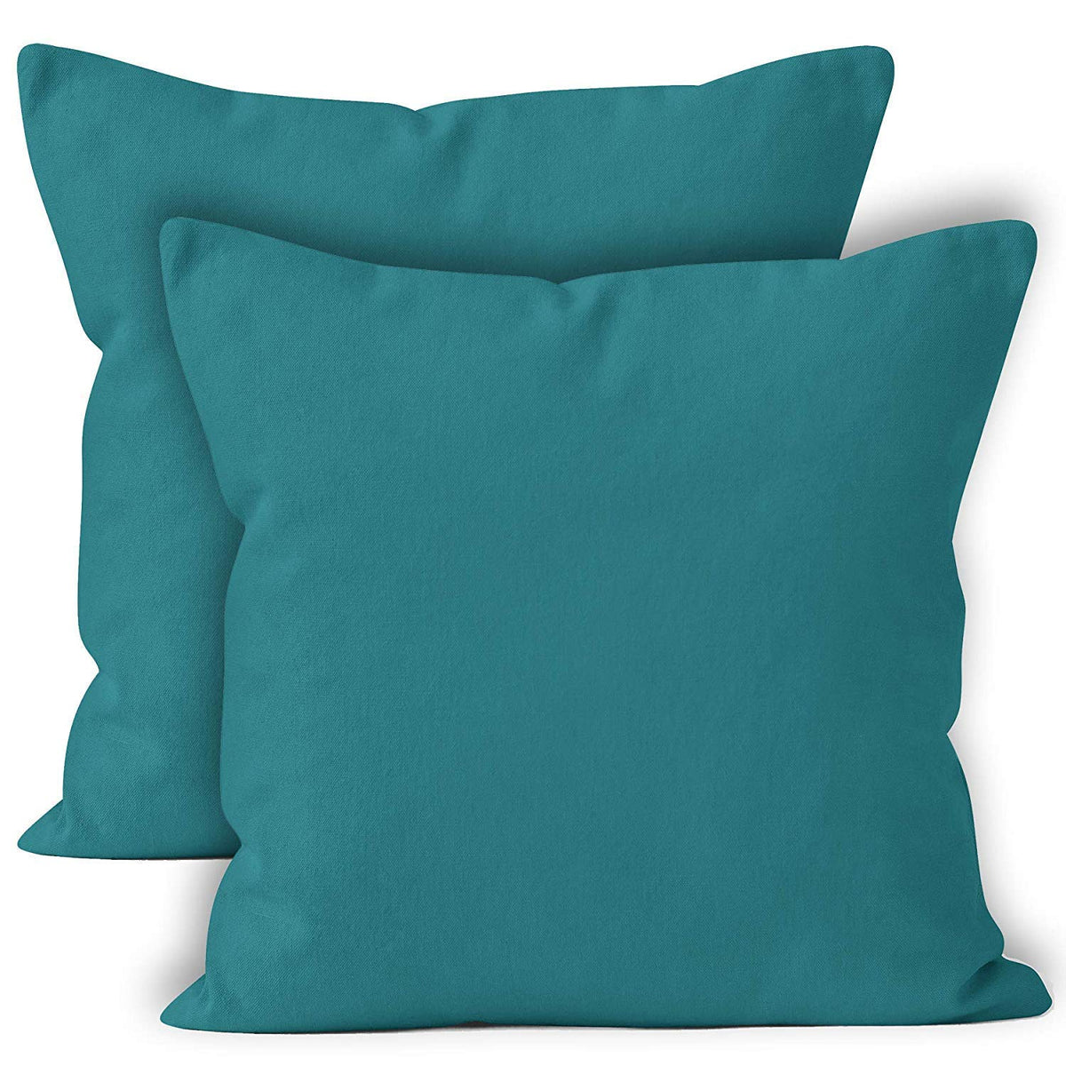 Encasa Homes Decorative Cushion Cover 2 pc 16 x 16 inch (40 x 40 cm) - Azul Blue - Solid Dyed Plain Colour, Large Cotton Canvas Square Pillow Case for Chair, Seat, Bed, Office & Home (Set of 2)