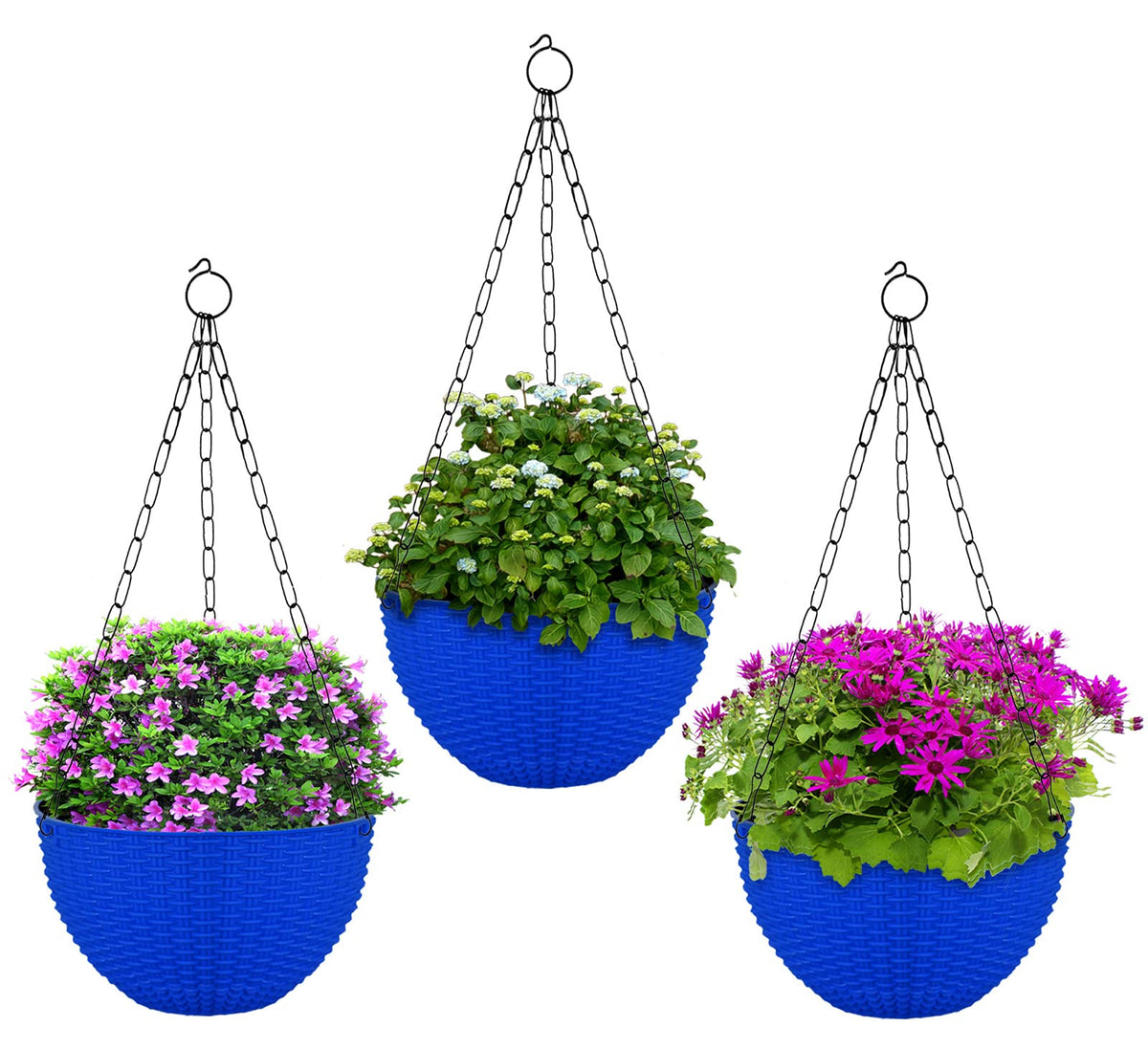 Kuber Industries Plastic Hanging Flower Pot for Balcony & Railing Set of 3 (Blue) 53KM3804