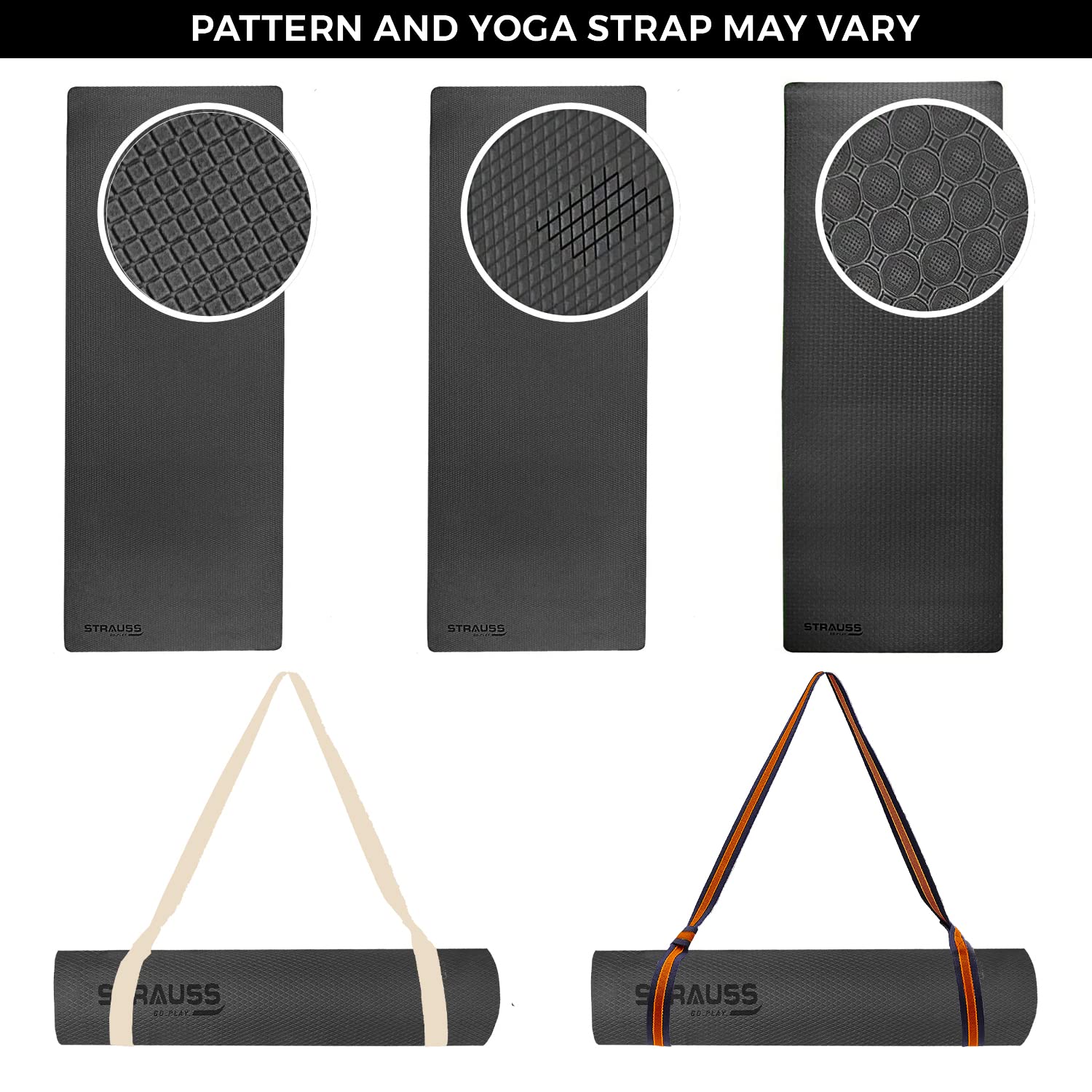 Strauss Anti Skid EVA Yoga Mat with Carry Bag, 8mm, (Grey