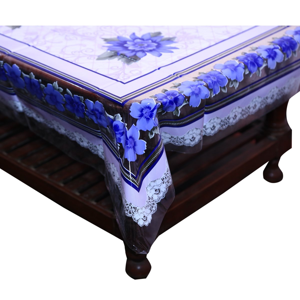 Kuber Industries PVC 4 Seater Transparent Centre Table Cover - Blue (CenterCT00407)