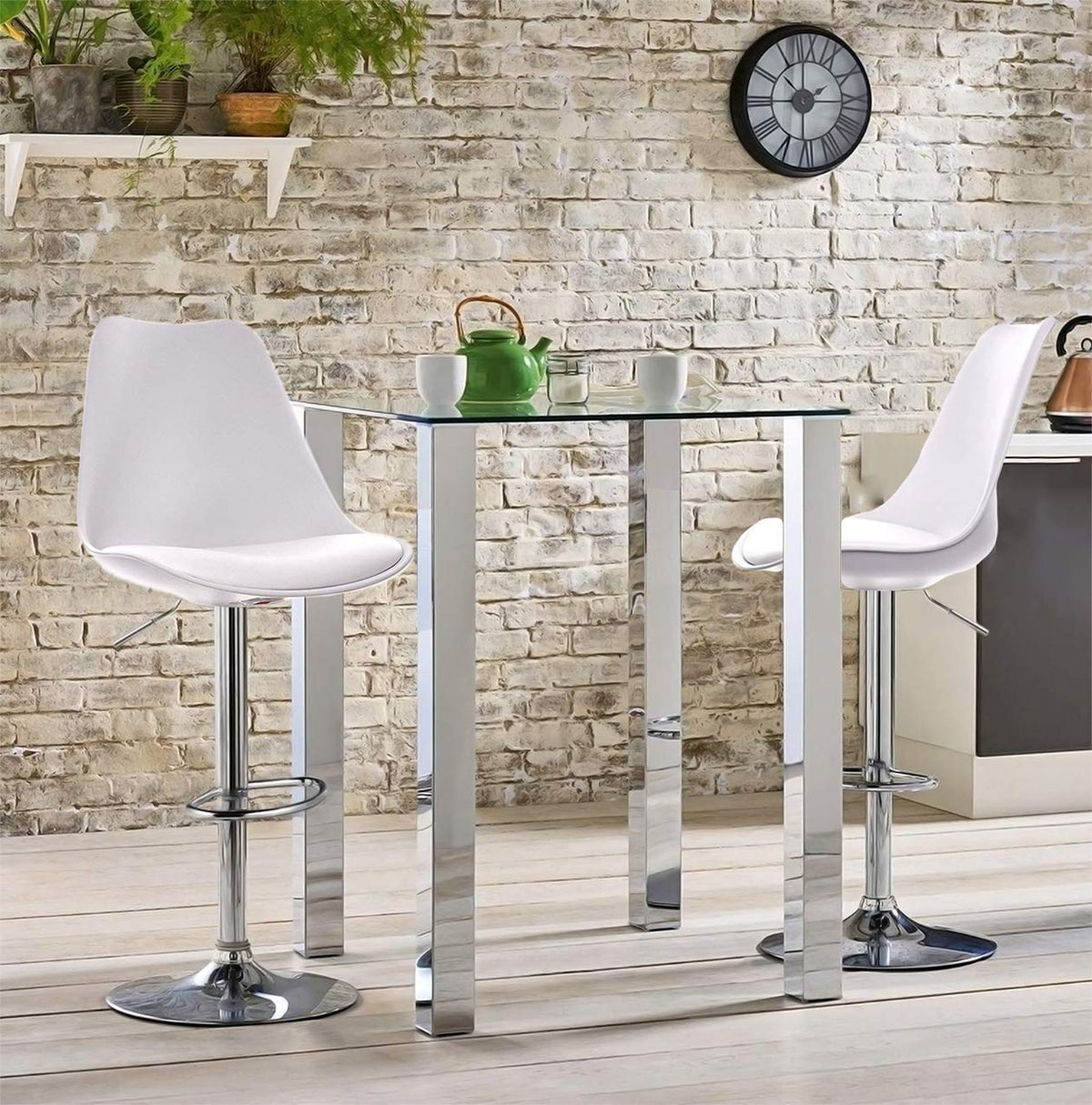 SAVYA HOME® Curvy Kitchen Stool/BAR Stool (Combo Qty-2) White Color