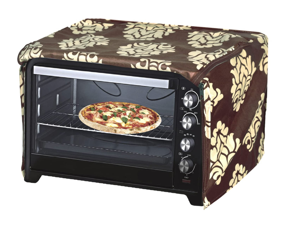 Kuber Industries Polyster Floral Printed Microwave Oven Cover,20 LTR. (Brown)-HS43KUBMART25929, Standard