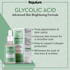Rejusure 5% Glycolic Acid Face Serum Reduces Pigmentation, Dark Spots & Acne, with Vitamin C & Hyaluronic Acid for Oily Skin | For Men & Women | Cruelty Free & Dermatologist Tested ‚Äì 10ml