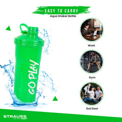 STRAUSS Aqua Shaker Bottle | 100% BPA- Free | Leakproof Shaker for Protein Shake | Ideal For Pre- Post Workout Shake| For Both Men and Women | 700ml, (Flourescent Green)