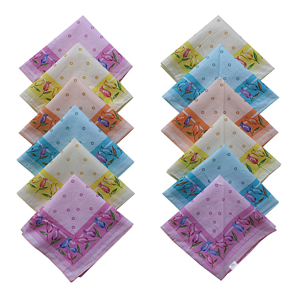 Heart Home Handkerchiefs|Rose Bud Print Soft Cotton Hankies for Woman,Girls & Wicking Sweat from Hands,Face,Set of 12 (Multicolor)