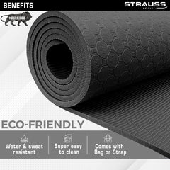 STRAUSS TPE Dual Layer Yoga Mat| Exercise Mat for Yoga,Pilates & Gym| Lightweight & Eco-Friendly Material | Yoga Mat for Women and Men |Ideal for Home Gym Workout |Includes Carry Strap | 4MM,(Black)