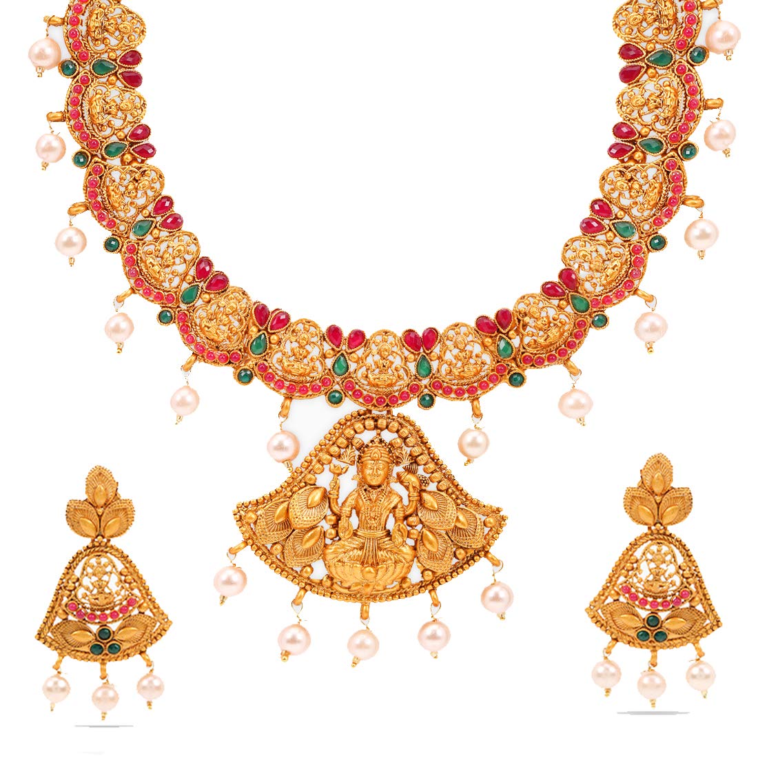 Yellow Chimes Temple Jewellery Set Gold Plated Jewelry Set Traditional Choker Necklace Set Gold Plated Jewellery Set for Women (Golden) (YCTJNS-14CHLKMI-GL)