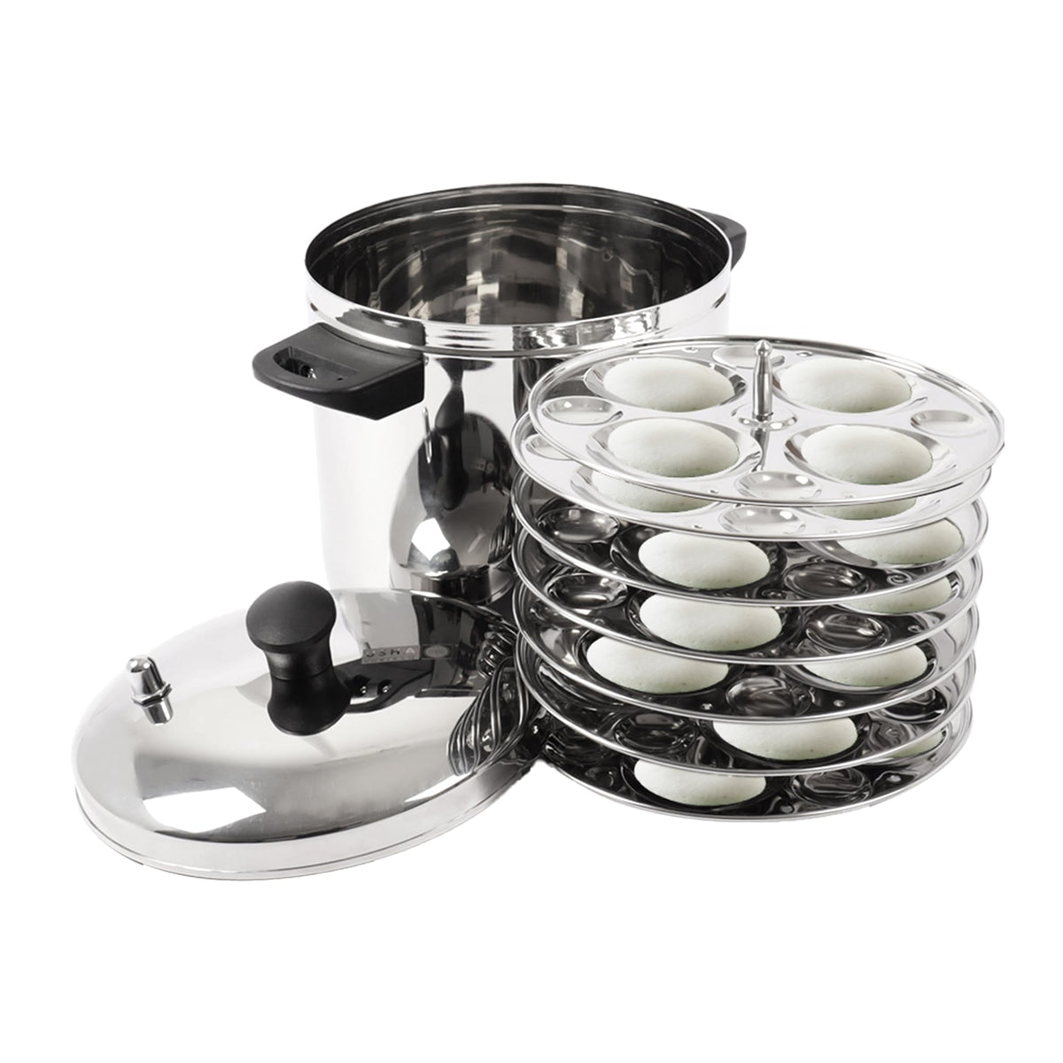 USHA SHRIRAM Stainless Steel Idli Cooker | 6 plates | 24 Button Idlis | 24 Medium Idlis | Induction & Gas Friendly | Idly Maker with Stand | Steel Steamer For Cooking | Steamer For Vegetables Cooking