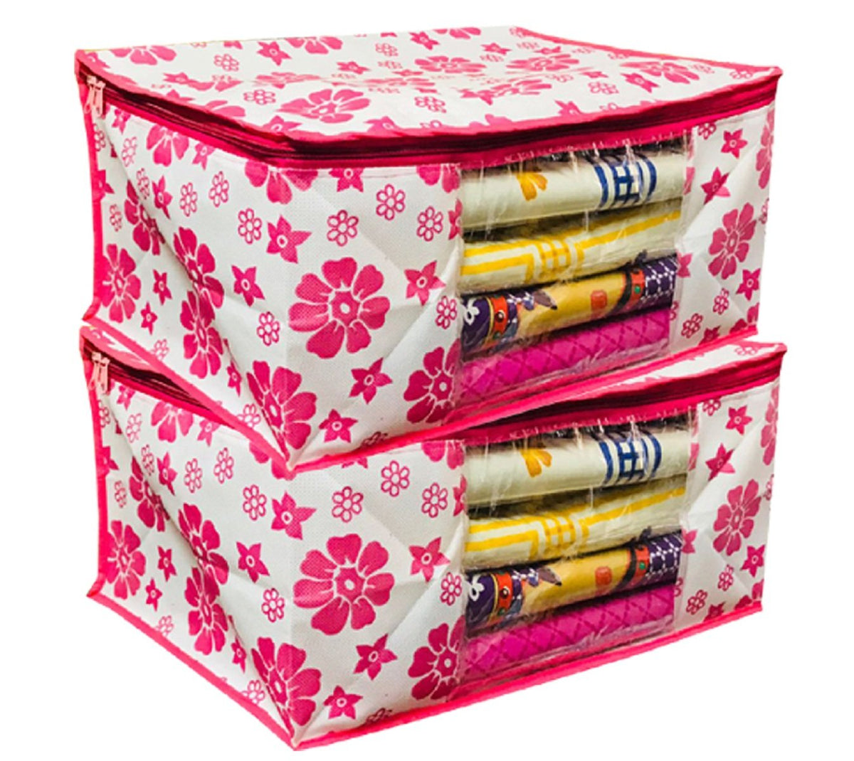 Kuber Industries 2 Piece Non Woven Saree Cover Set, Pink (SS01)