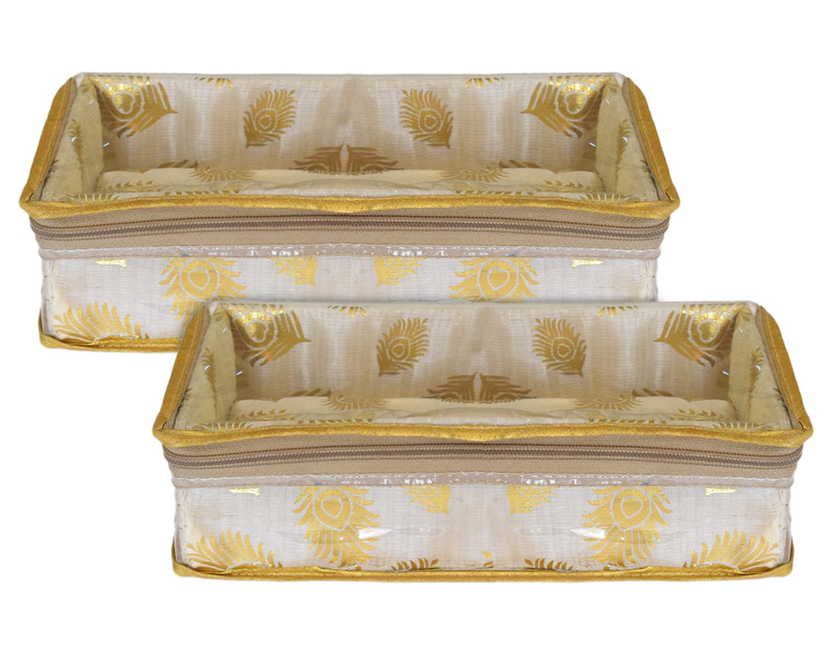 Kuber Industries Multipurpose Weave Design Laminated 1 Rod Bangle Box/Organizer/Case With Tranasparent Top - Pack of 2 (Gold)-47KM0387