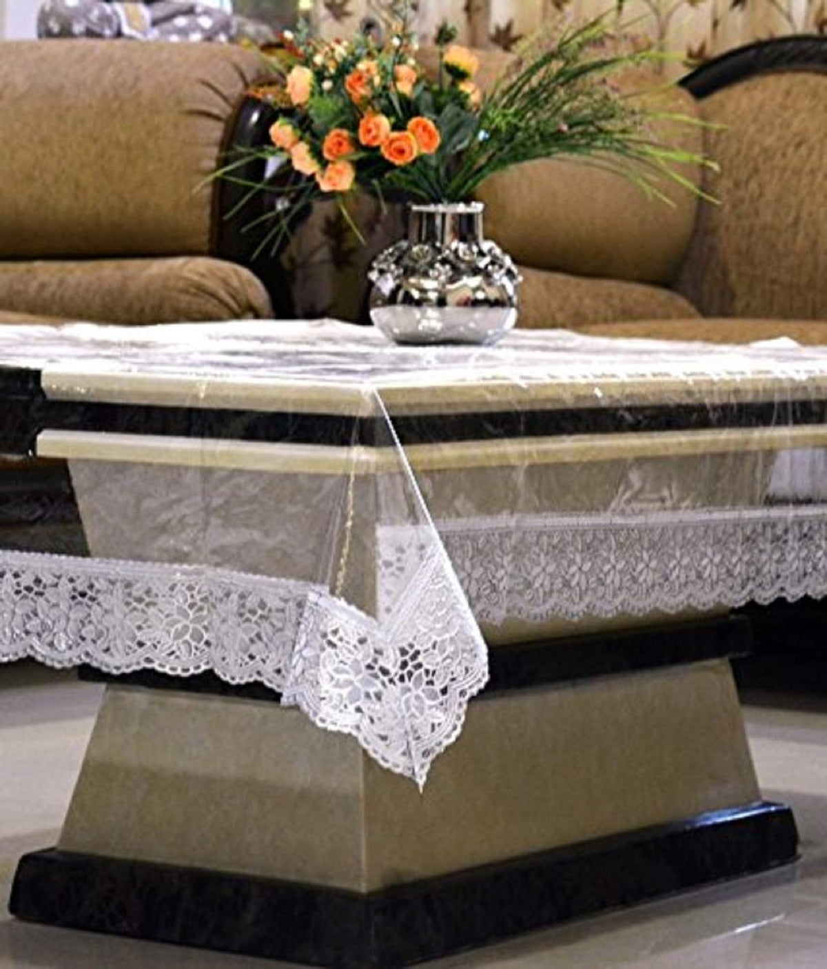 Kuber Industries PVC 4 Seater Transparent Centre Table Cover - Silver (VARC0705)