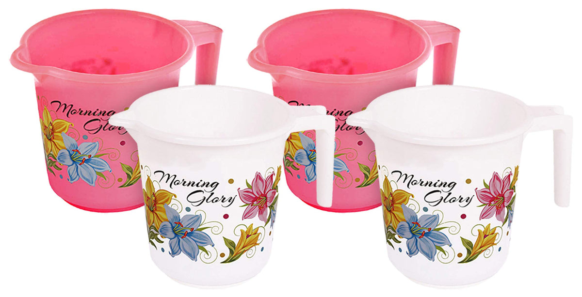 Kuber Industries Plastic Bathroom Mug - 4 Pieces, Pink & White, 500 ML