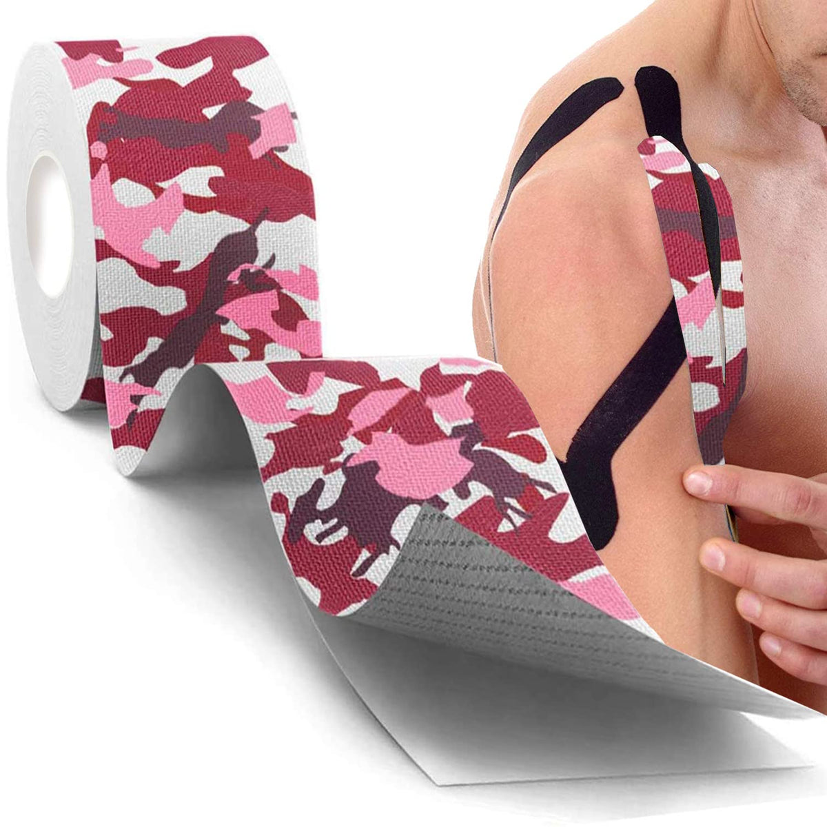 STRAUSS Kinesiology Sports Tape for Knee,Calf & Thigh Support|Waterproof Athletic Sports Tape for Muscle Support,Hand Leg Joint Support & Physiotherapy|Kinesio Tape for Sports Injury,(Camo Pink)