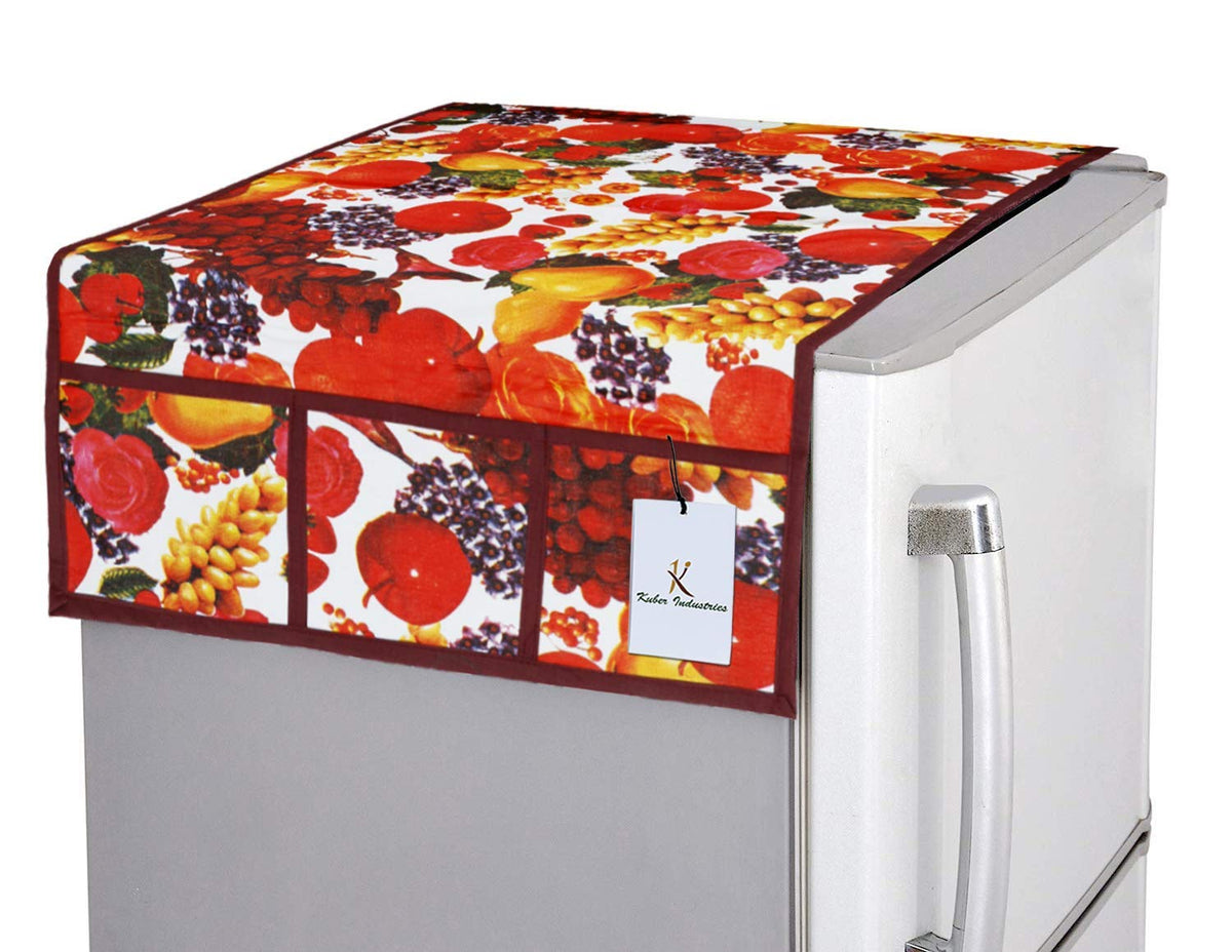 Kuber Industries Flower Design PVC Fridge Top Cover - Brown