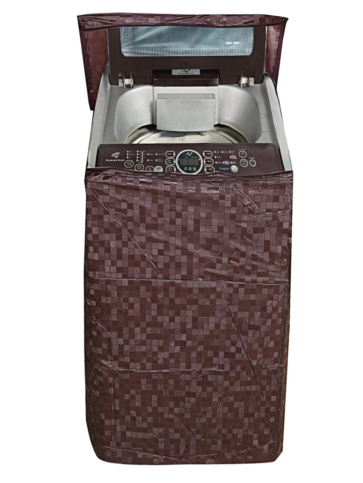 Kuber Industries 3D Design PVC Top Load Fully Automatic Washing Machine Cover - Brown