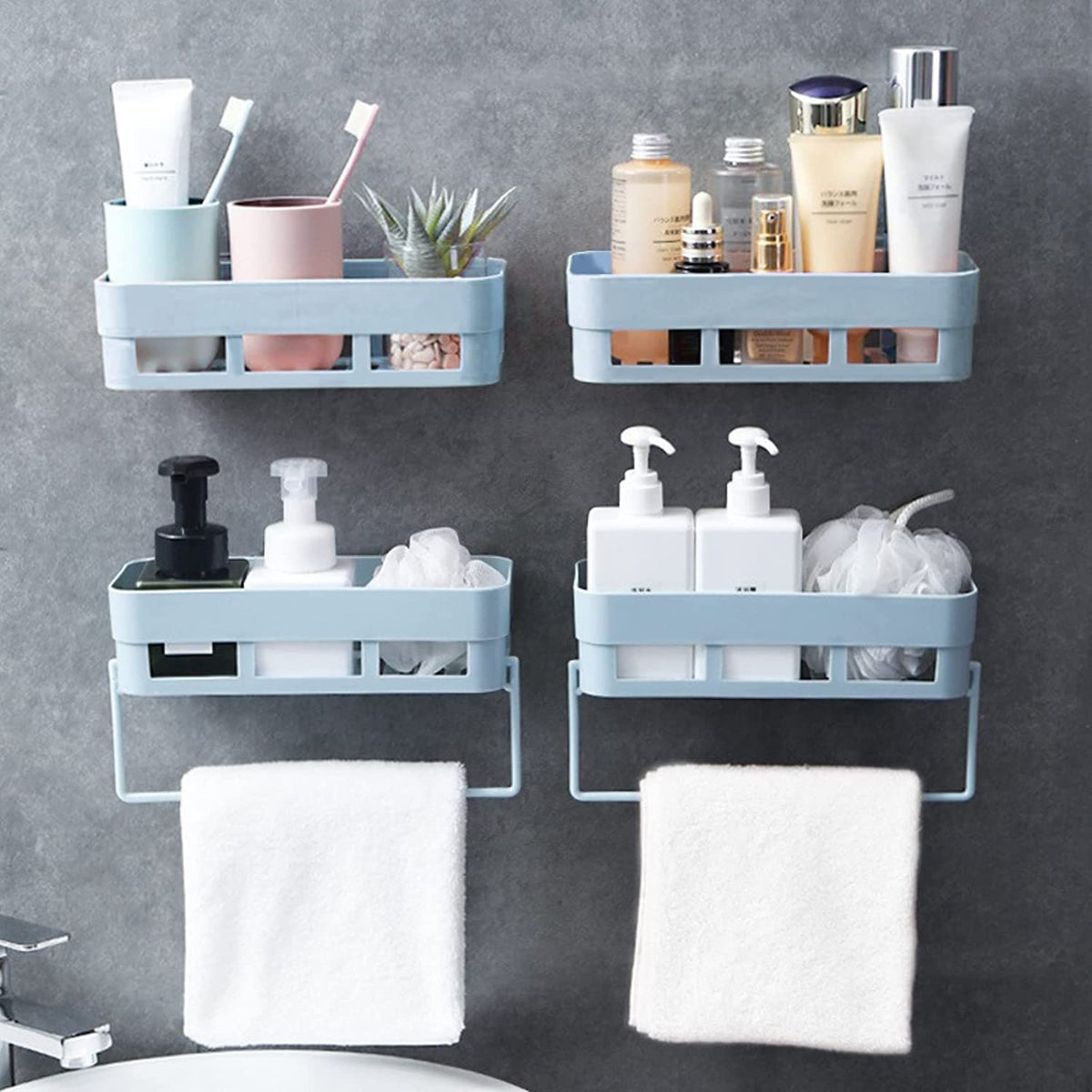 Primax Self Adhesive Bathroom Shelf/Bathroom Organizer Shelf/Wall Mount Bathroom Accessories(Blue-Pack of 4)