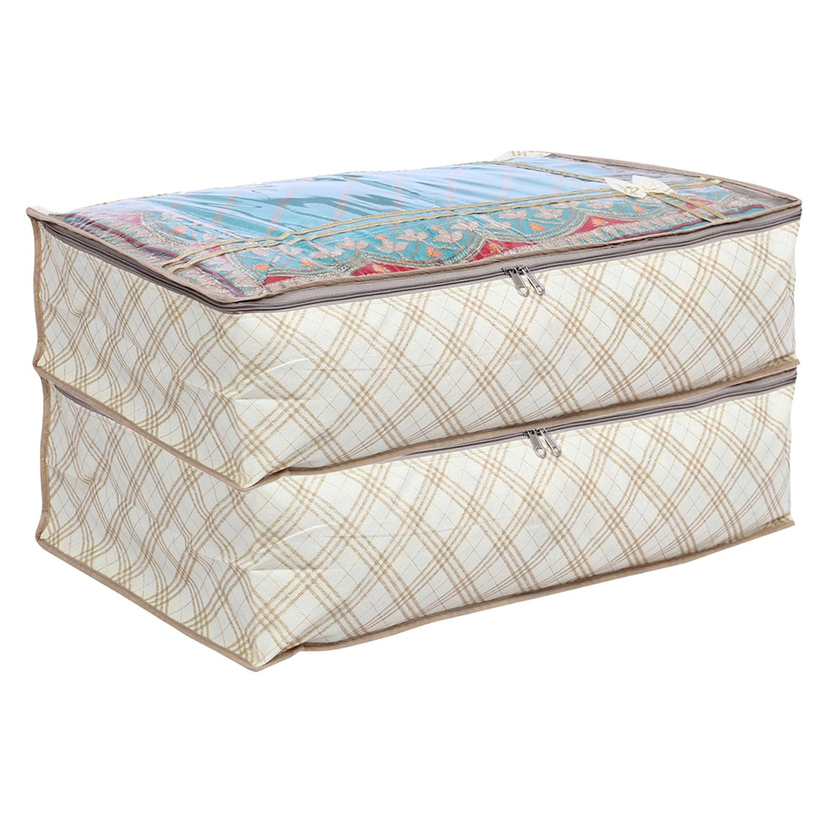 Kuber Industries Lehenga Cover | Non-Woven Gown Cover | Leaf Bow Pattern Garment Cover | Salwar Suit Cover with Top Transparent | Large | Pack of 2 | Pink