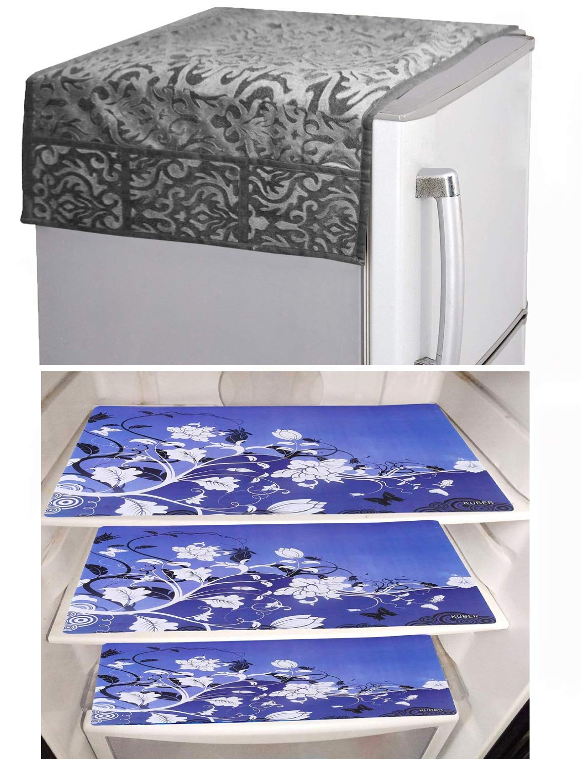 Kuber Industries PVC 3 Pieces Fridge Mats and 1 Piece Fridge Top Cover (Grey)-CTKTC32820