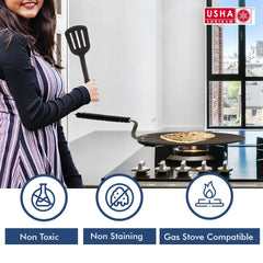 USHA Shriram Hard Anodized Roti Tawa with Handle | 25 cm Diameter | High Grade Aluminium | Scratch Resistant Surface | Riveted Handles | Roti & Dosa Tawa | Black Color | 1 no.