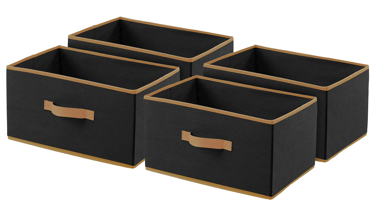 Kuber Industries Non-Woven Rectangular Flodable Cloth Storage Box, Pack of 4 (Black)-HS40KUBMART23917