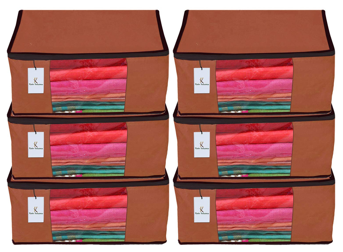 Kuber Industries 6 Piece Non Woven Fabric Saree Cover Set with Transparent Window, Extra Large, Dark Brown-CTKTC23770
