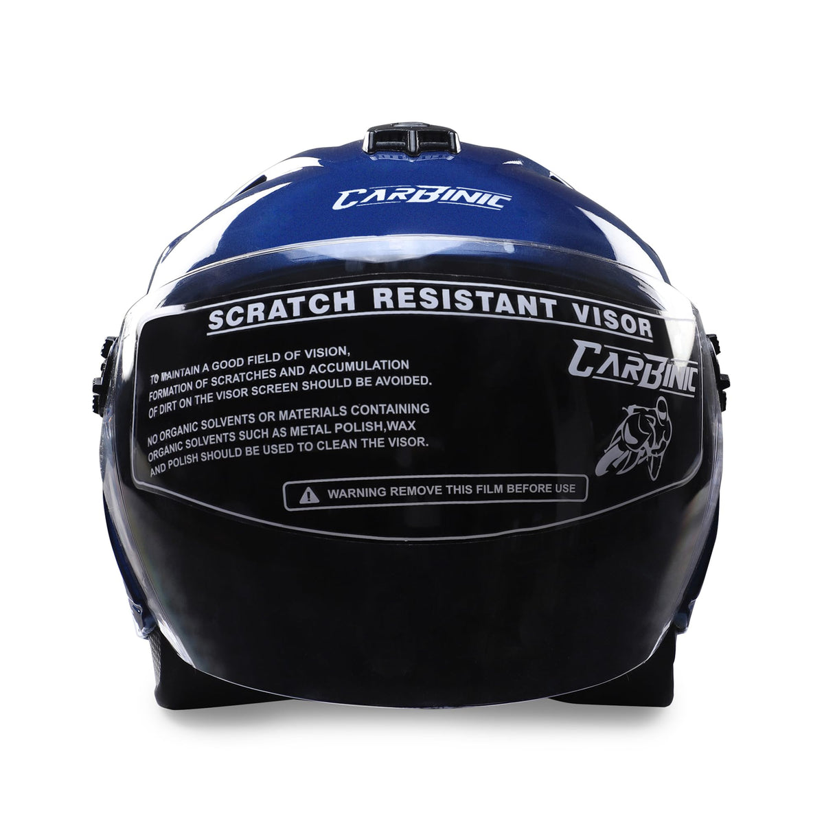 CARBINIC Knight Series Half Face Helmet for Men & Women | ISI Certified | Clear & Scratch Resistant Visor | Lightweight & Stylish | Medium | Blue