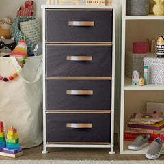 Kuber Industries Storage Box|Toy Box Storage For Kids|Foldable Storage Box|Drawer Storage and Cloth Organizer|Durable Handle|Pack of 6 (Black)