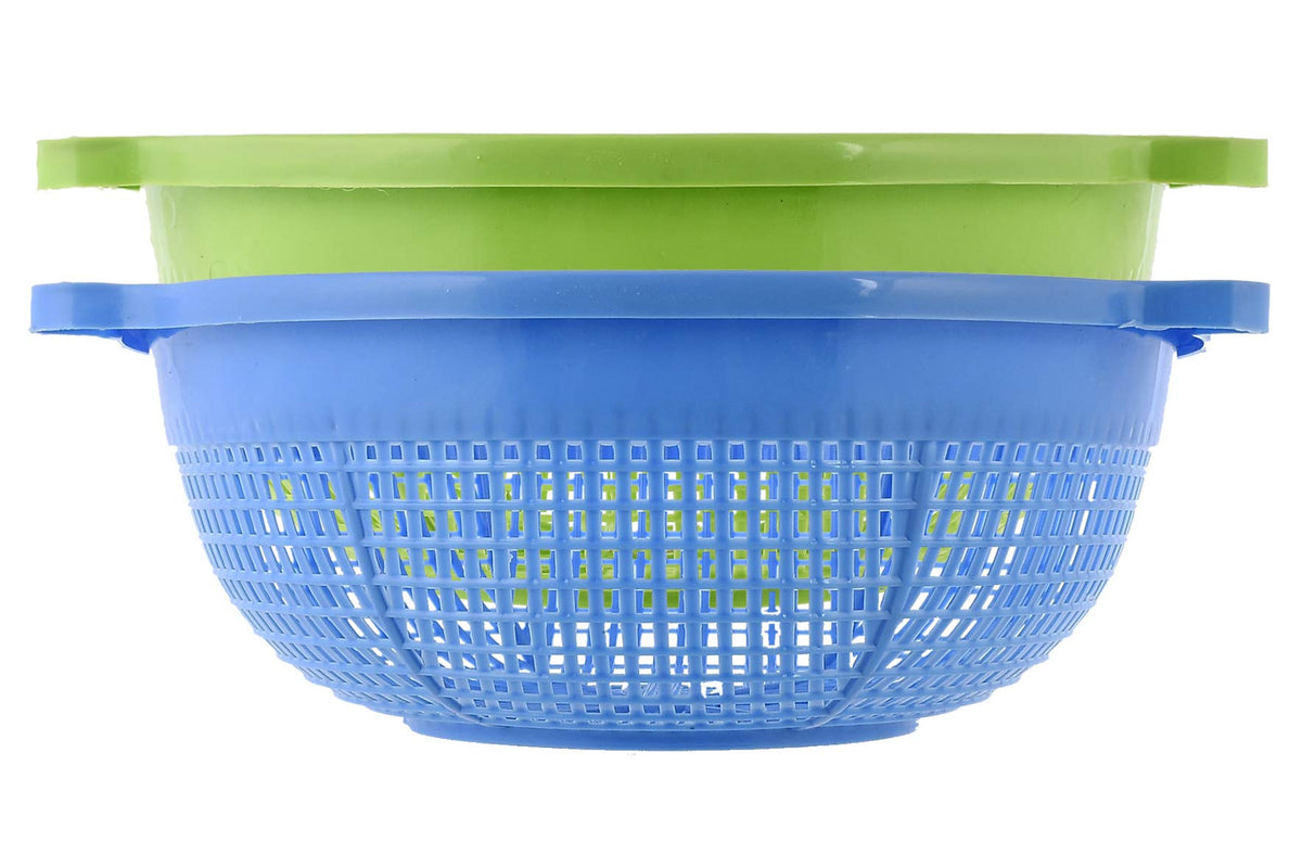 Kuber Industries Unbreakable Round Plastic Kitchen Vegetables and Fruits Basket Multipurpose Organizers Storage Basket (Green & Blue)-Pack of 2-KUBMART15182, Standard