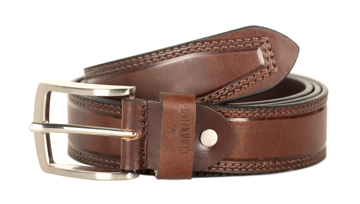 THE CLOWNFISH Men's Genuine Leather Belt with Textured/Embossed Design-Coffee Brown (Size-32 inches)