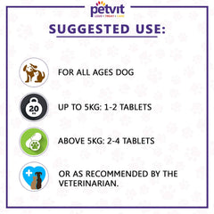 Petvit Multivitamin & Multimineral with 18 Ingredients Supplement for Skin-Coat, Joint, Digestion, Heart & Immunity for Dogs & Cats - 60 Palatable Chewable Tablets | for All Age Group
