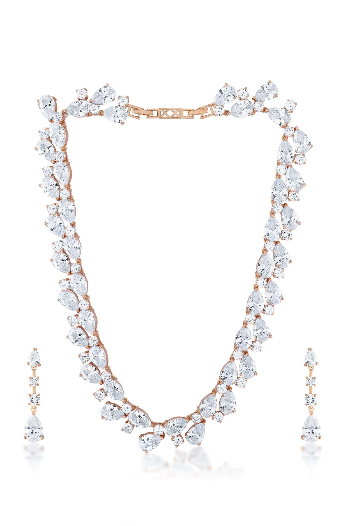Yellow Chimes 'The One Royal Piece' High Quality Swiss Cubic Zirconia 18K Rose Gold Plated Necklace Set for Women. For those Royal Looks. (Rose Gold)