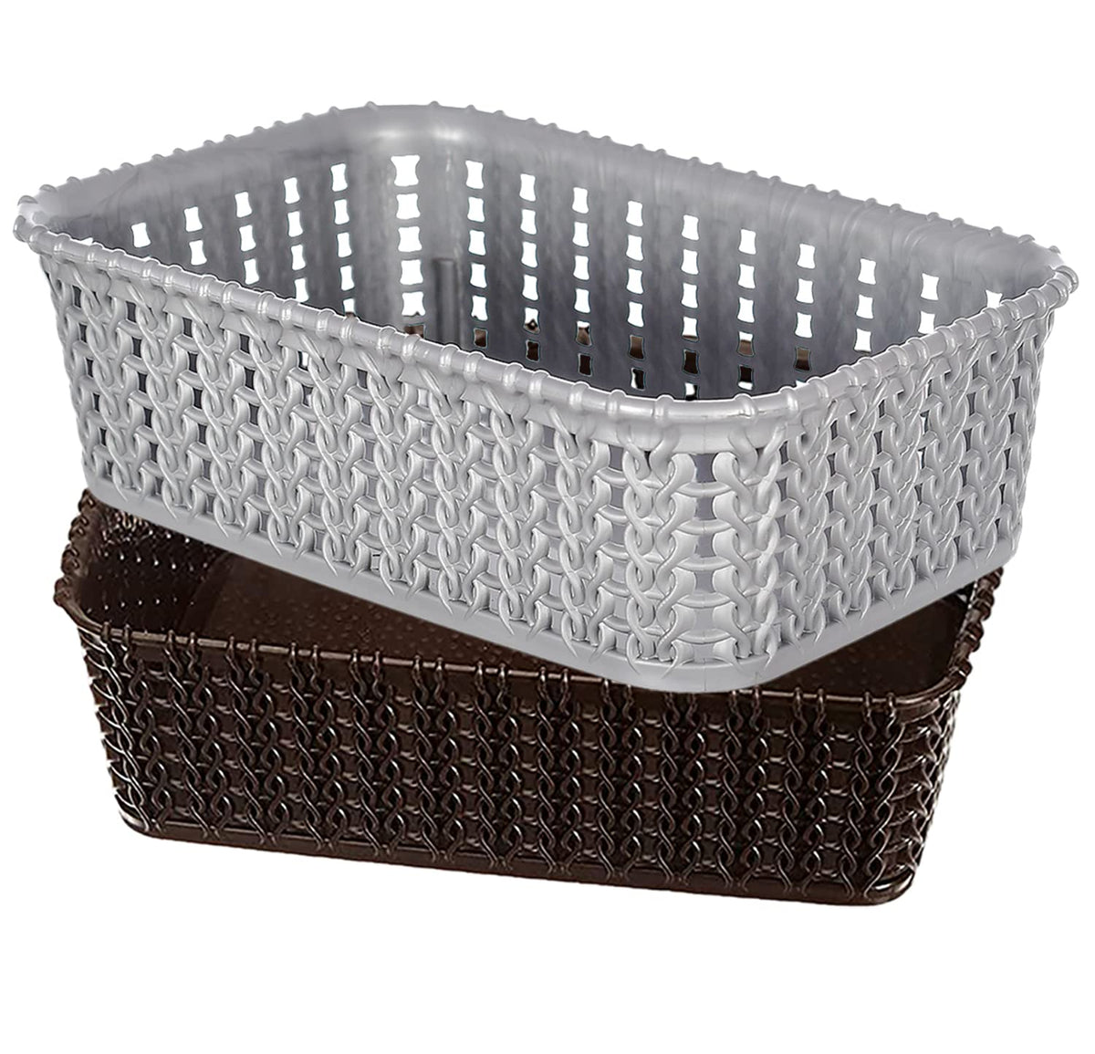 Kuber Industries Multiuses Small M 15 Plastic Tray/Basket/Organizer Without Lid- Pack of 2 (Grey & Brown) -46KKM0125