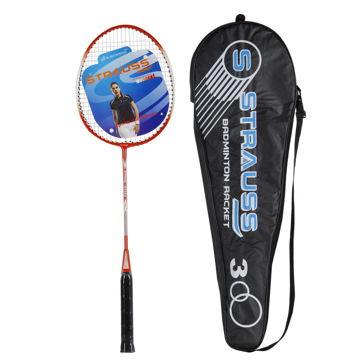 Strauss Power 300 Badminton Racquet, Pack of 1 with Cover (Black/Red)