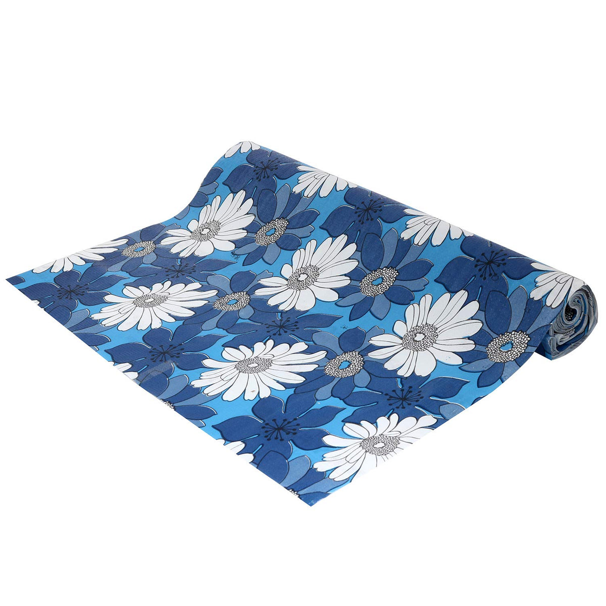 Kuber Industries Floral Design PVC Wardrobe Kitchen Drawer Shelf Mat|10 Mtr Roll & Easy to Cut|Size 1000 x 45 Cm (Blue) - CTKTC032150