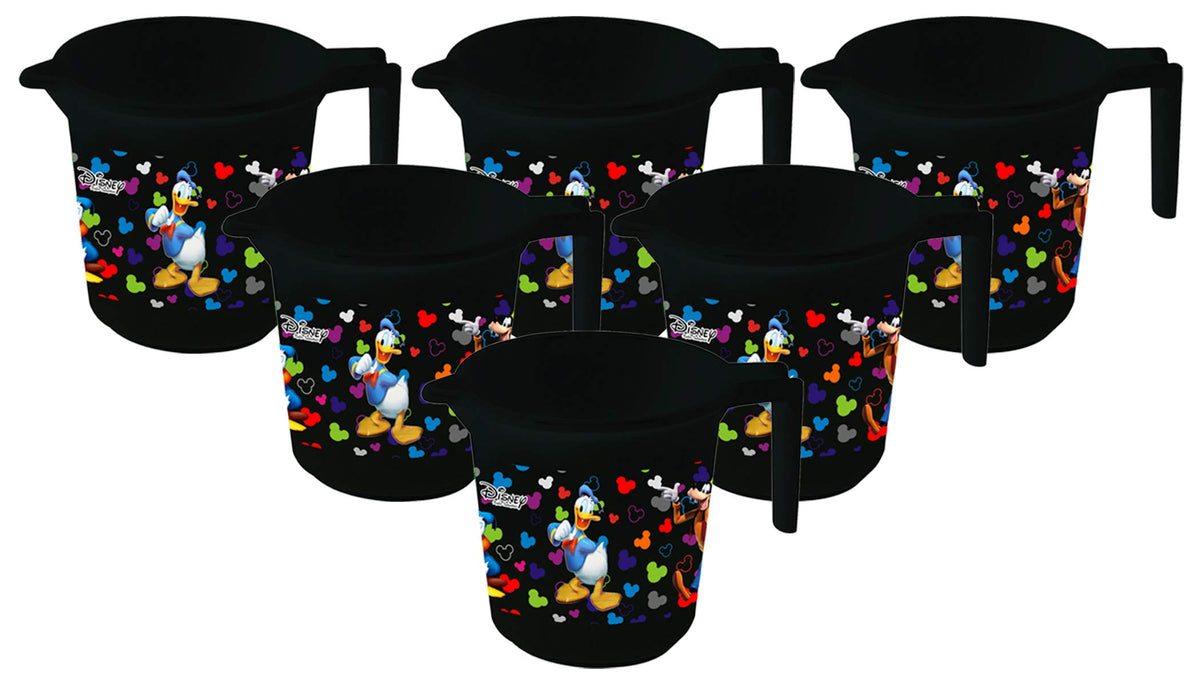 Kuber Industries Disney Team Mickey Print 6 Pieces Unbreakable Strong Plastic Bathroom Mug,500 ML (Black) -HS_35_KUBMARTS17117