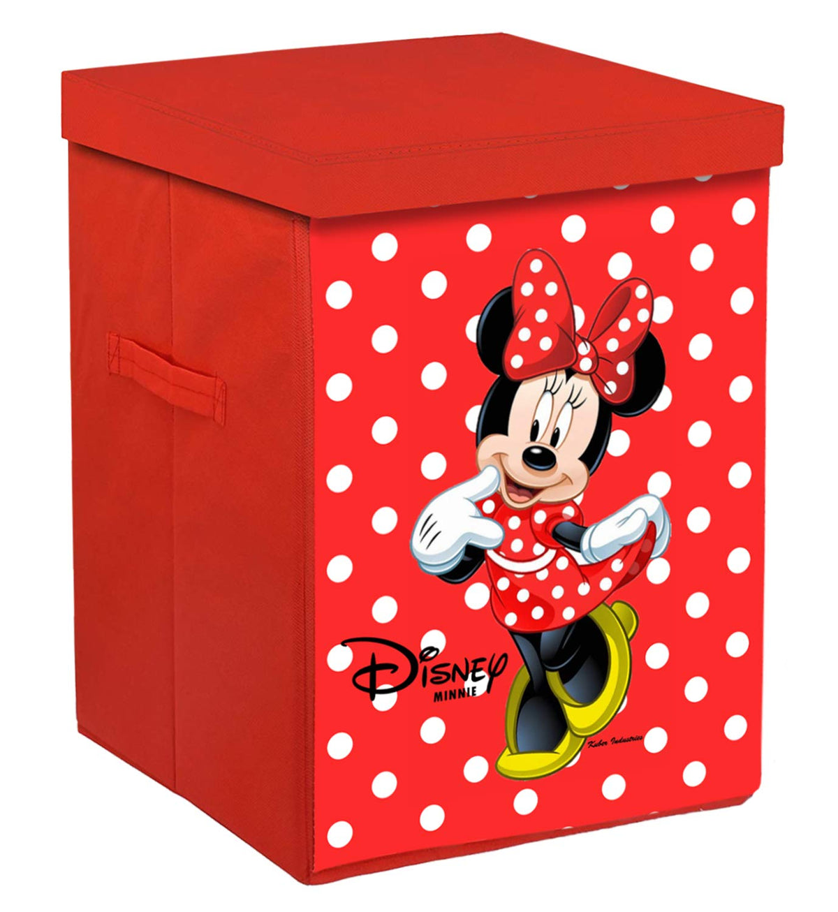 Kuber Industries Disney Minnie Print Non Woven Fabric Foldable Laundry Basket, Toy Storage Basket, Cloth Storage Basket with Lid & Handles (Red)-KUBMART1216