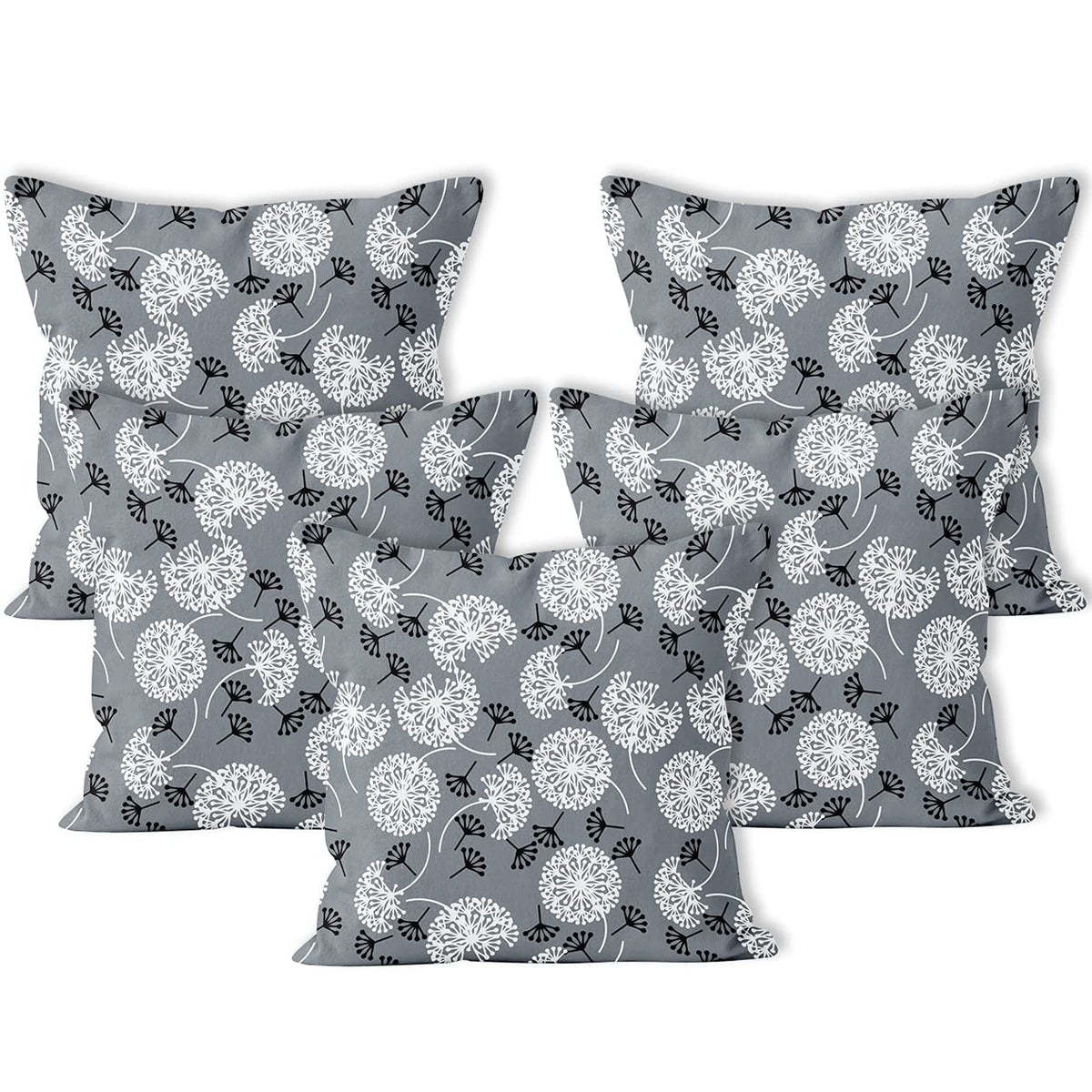 Encasa Homes Decorative Cushion Covers - Set of 5 Pcs, 40x40 cm (16"x16") - Printed Polyester, Light Weight, Soft, Pillow Case for Bedroom, Living Room, House & Hotel - Dandelion