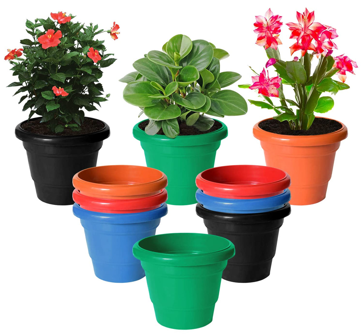 Kuber Industries Solid 2 Layered Plastic Flower Pot|Gamla|Flower Pots for Garden Nursery,Home Décor,6"x5",Pack of 10 (Multicolor)