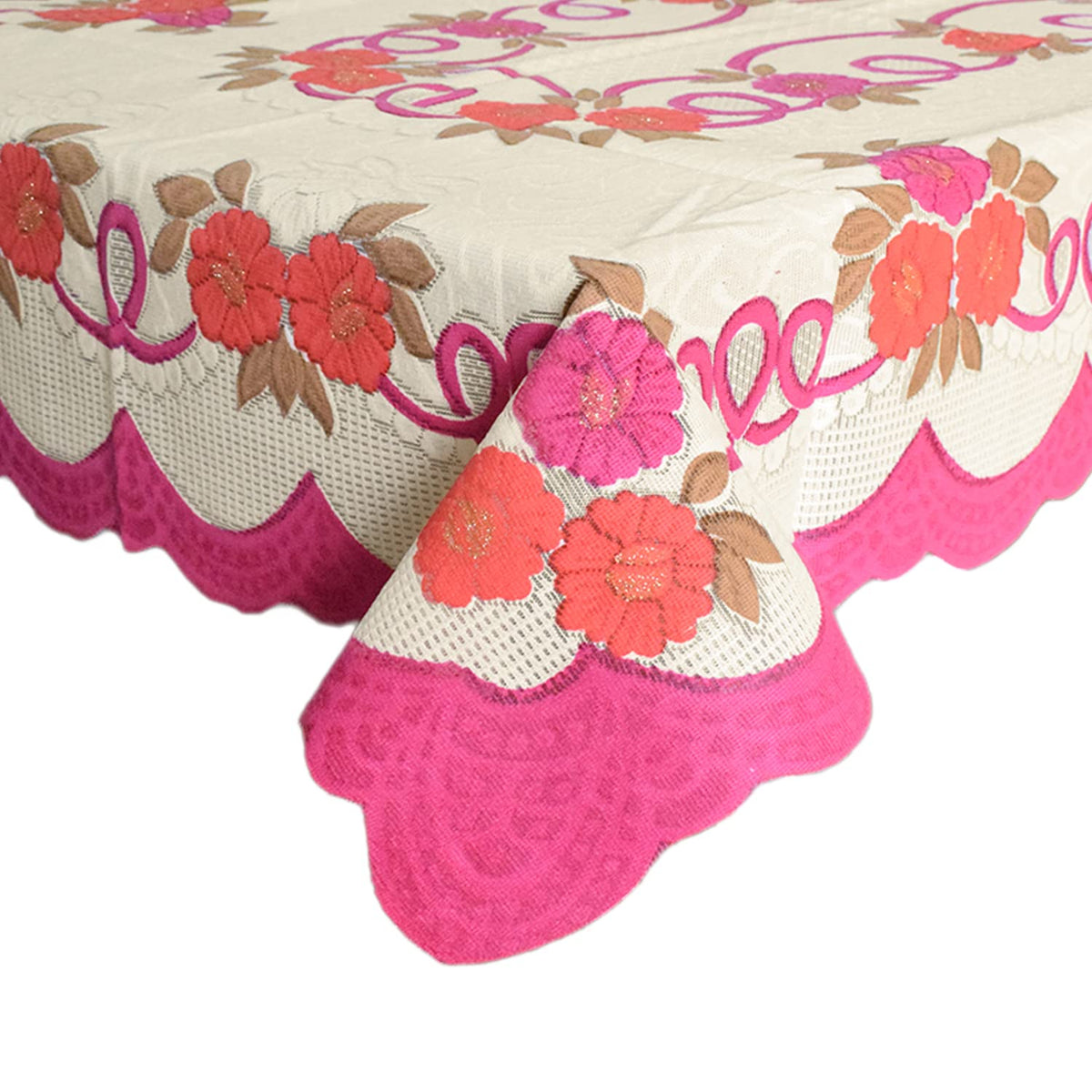 Kuber Industries Flower Printed Home Decorative Luxurious 4 Seater Cotton Center Table Cover/Table Cloth, 40"x60" (Cream & Pink)-44KM038