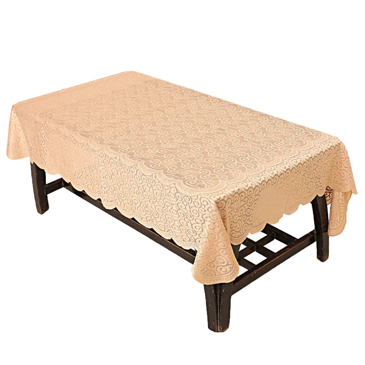 Kuber Industries Zig Zag Design Cotton 4 Seater Centre Table Cover - Gold, Standard (CTKTC01155)