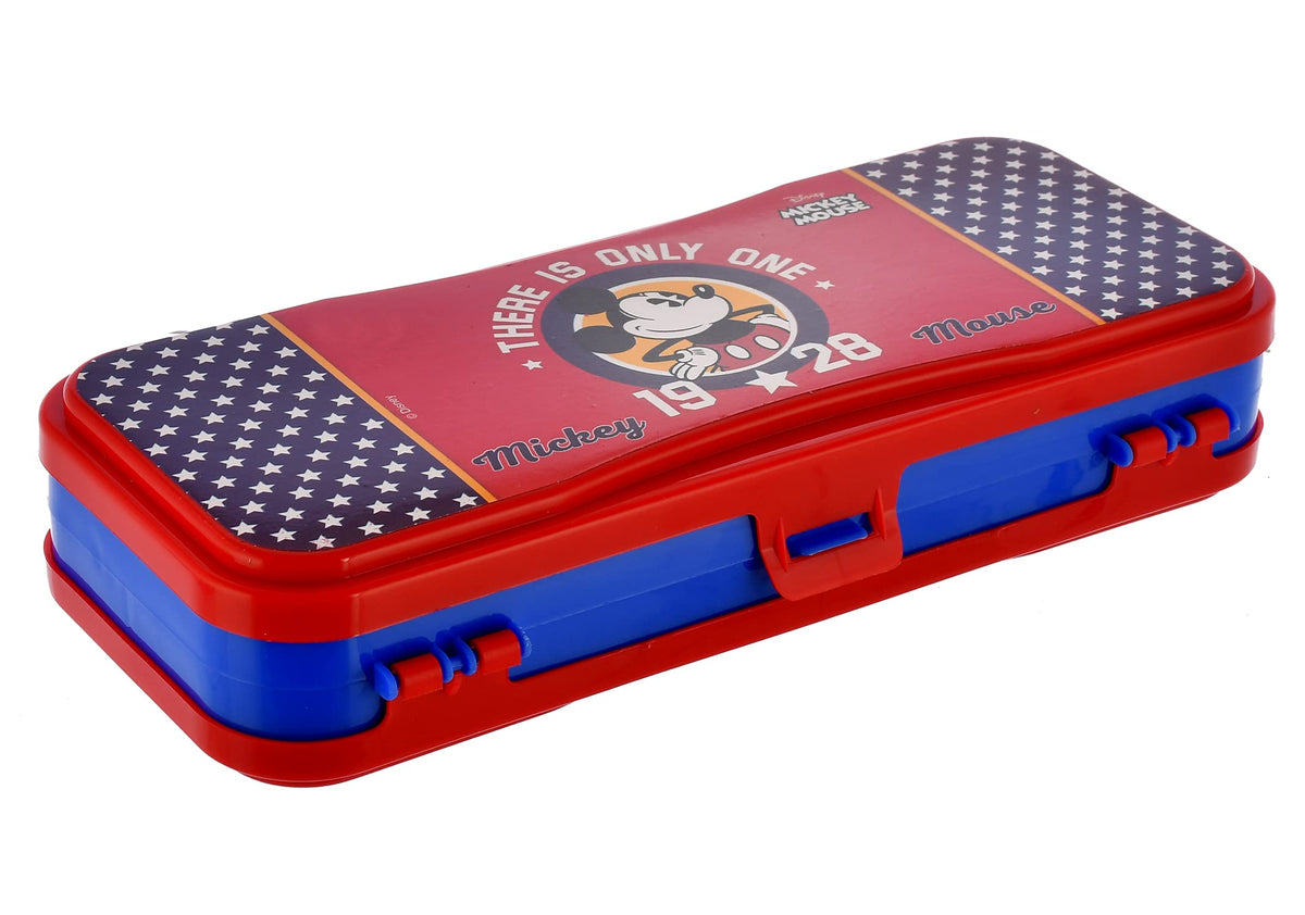 Kuber Industries Mickey Mouse Printed Double Sided Plastic Pencil Box (Red)