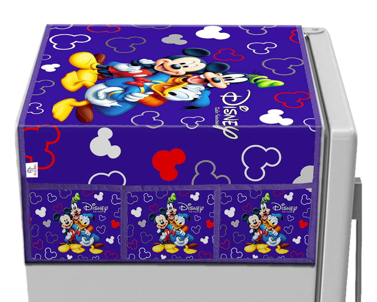 Heart Home Disney Print Satin Fridge Top Cover, Protect for Scratches with 6 Utility Side Pockets (Blue)