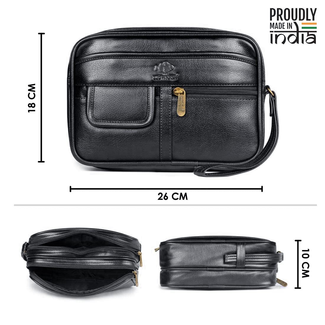 The Clownfish Multipurpose Travel Pouch Cash Money Pouch Wrist Handbag with Wrist Handle (Black)