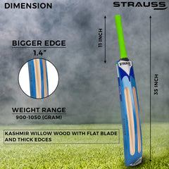 Strauss Knockout Scoop Tennis Cricket Bat,Full Duco, Blue, (Wooden Handle)