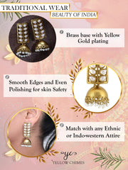 Yellow Chimes Earrings for Women & Girls | Traditional Gold Jhumka Earrings with Hanging Pearls | Gold Plated Jhumkas | Dome Shape Jhumki Earring | Birthday & Anniversary Gift