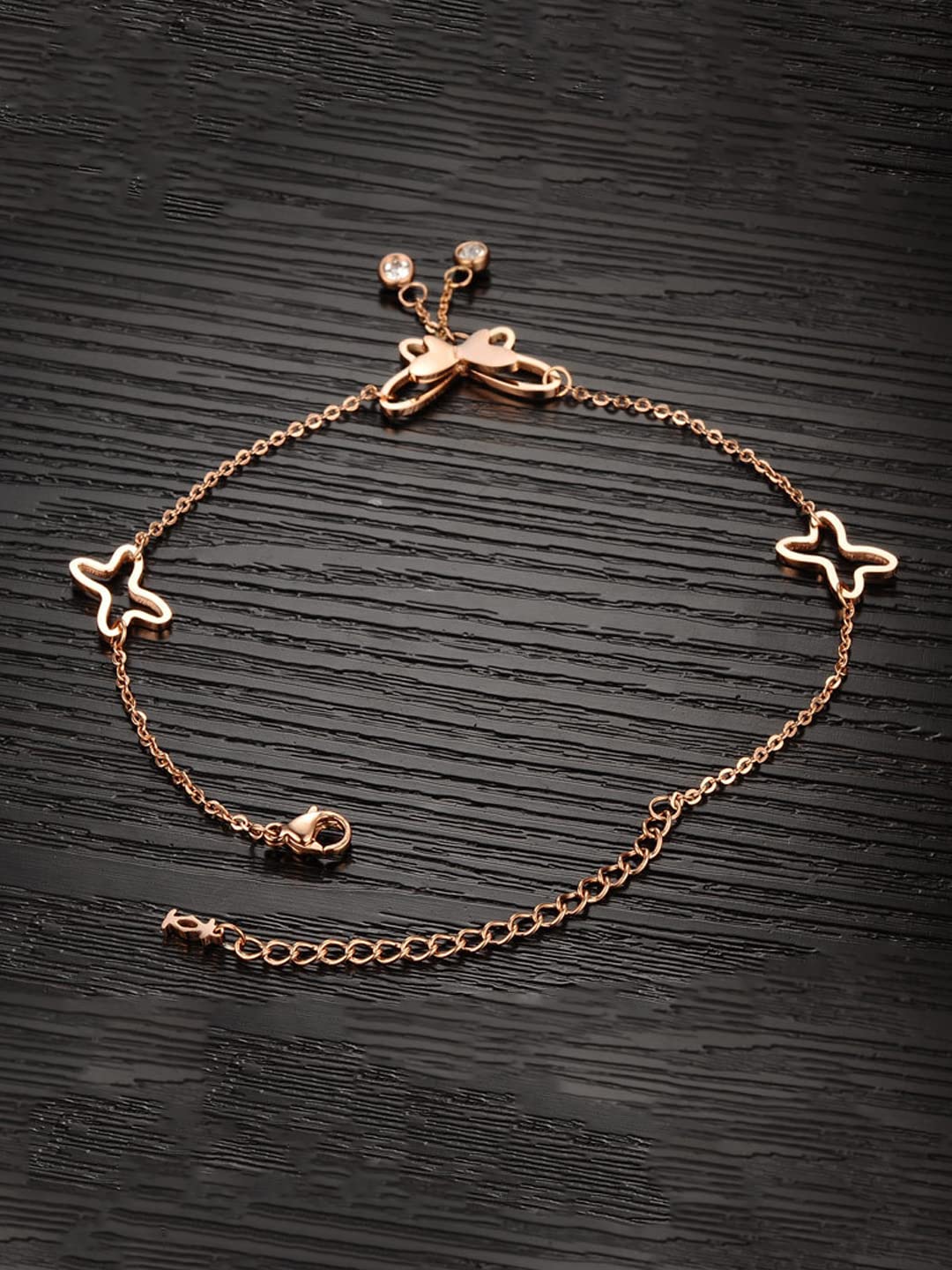 Yellow Chimes Butterfly Anklet for Women Rose Gold-Plated Butterfly Charm Stainless Steel Anklet For Women and Girls.