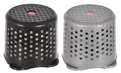 Kuber Industries Comfy Stool Dot Printed Multiuses Portable, Lightweight, Strong, Plastic Bathroom/Step/Sitting Stool, Patla- Pack of 2 (Black & Grey)-46KM0159, Standard
