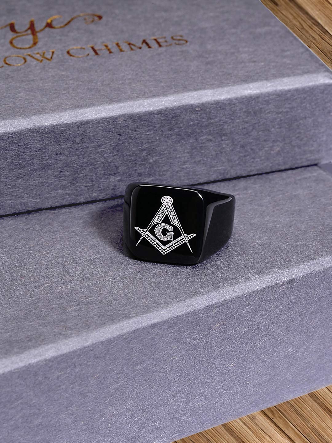Yellow Chimes Rings for Men Rock Cool Casual Ring AG Masonic Logo Religious Freemason Symbol Black Titanium Steel Ring for Men & Boys. (10)